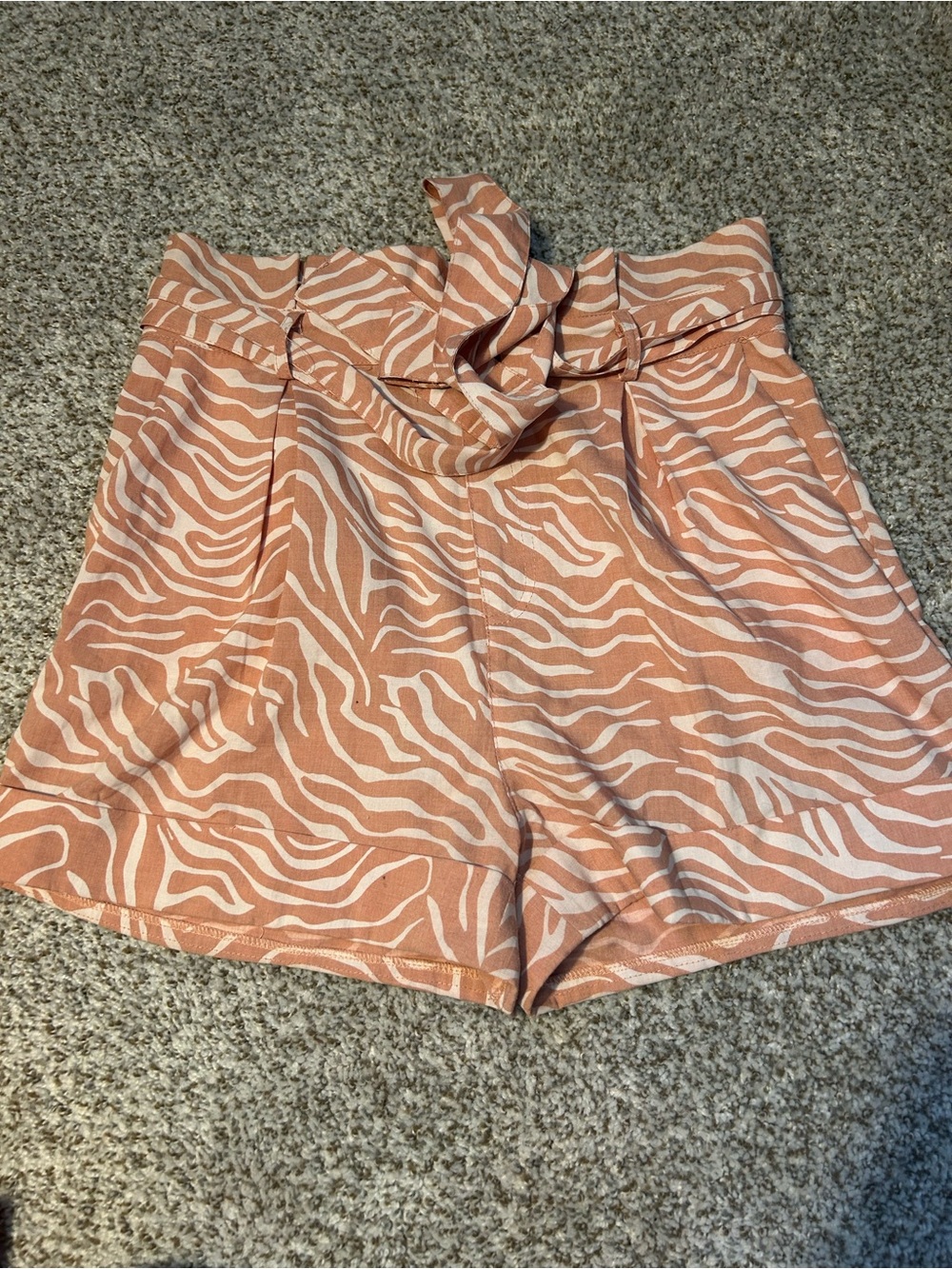 Jacquie Apricot/Coral Zebra-Print High-Waist Paperbag Shorts